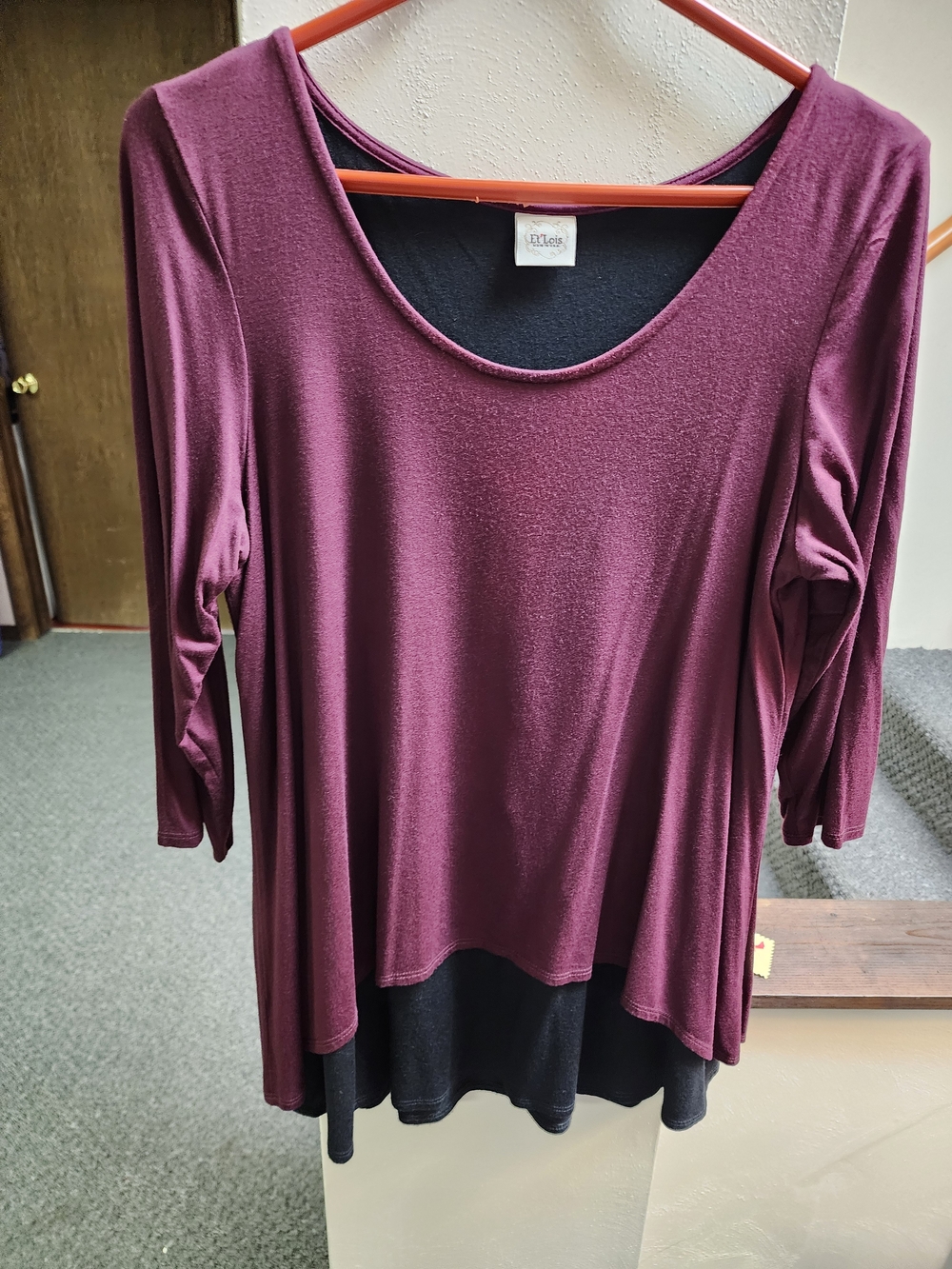 Et'Lois Cozy Scoop Neck Layered Tunic - Plum Sz M